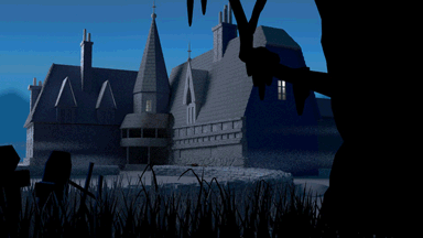 The haunted mansion, a bat swarm appears from the right and covers the screen before the spooky ghost-like title emerges from the top window, spelling out: Scooby Doo Where are you?